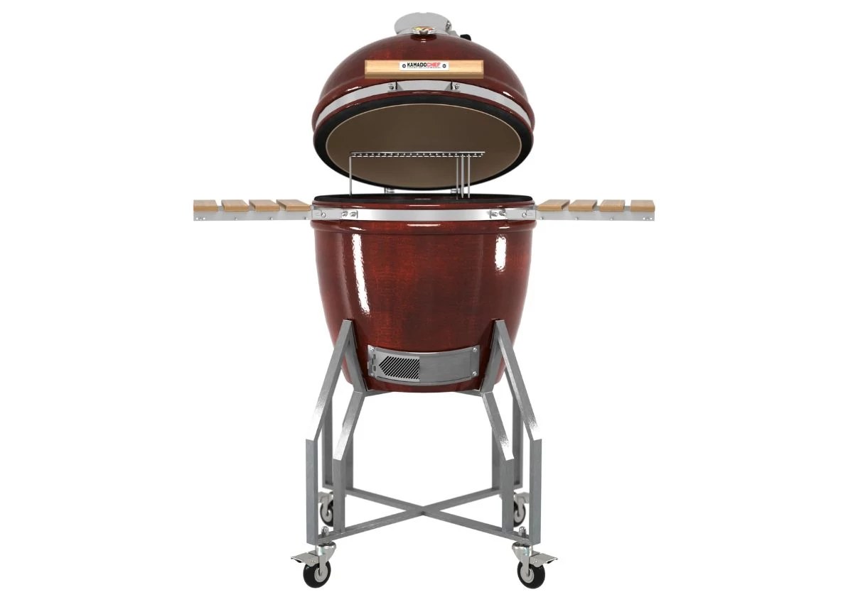 Kamado Chef Classic 19 piros, nyitott fedéllel